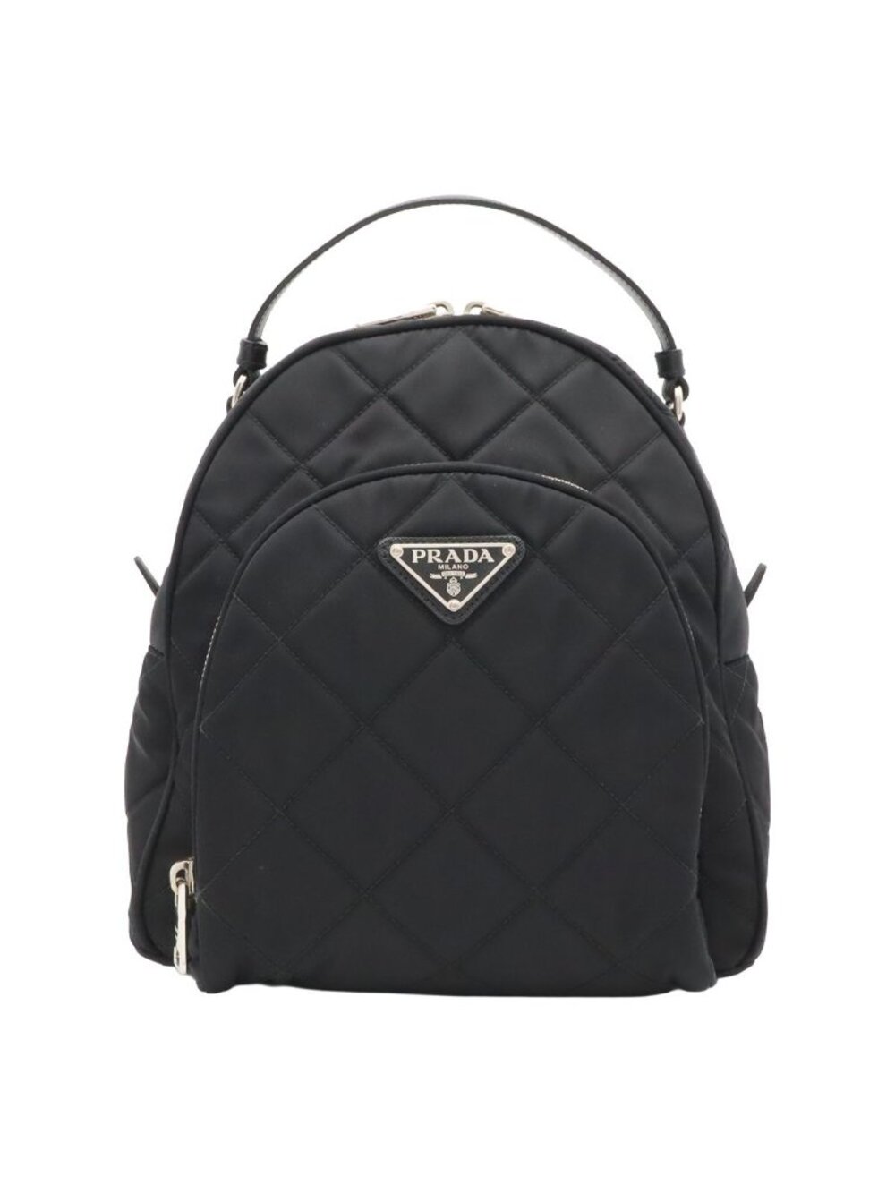 Prada Quilted Backpack Mini Nylon Leather Black Silver